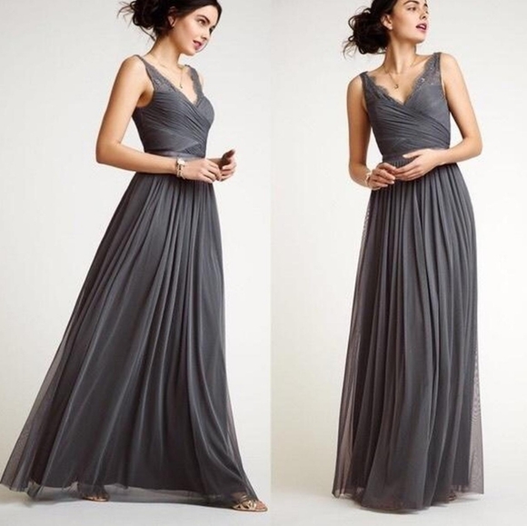 Hitherto BHLDN | Dresses | Hitherto Bhldn Fleur Gray Lace Tulle Maxi ...